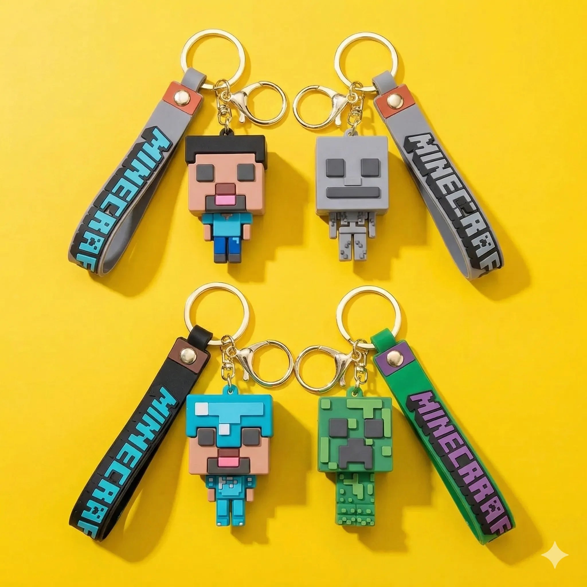3D Pixel Miner Character Keychain - Soft Silicone Bag Charm