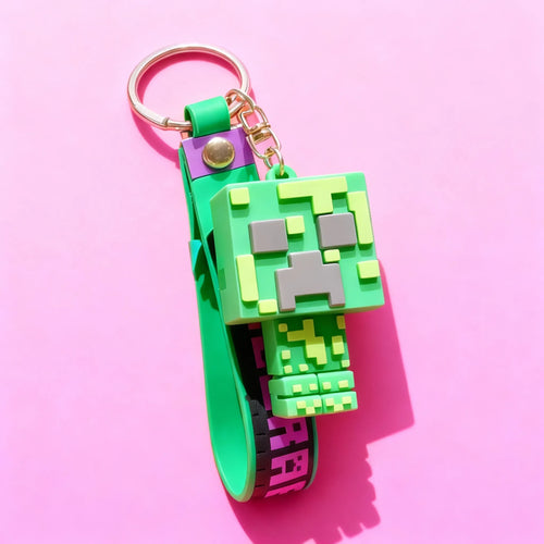 3D Pixel Miner Character Keychain - Soft Silicone Bag Charm
