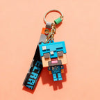 3D Pixel Miner Character Keychain - Soft Silicone Bag Charm