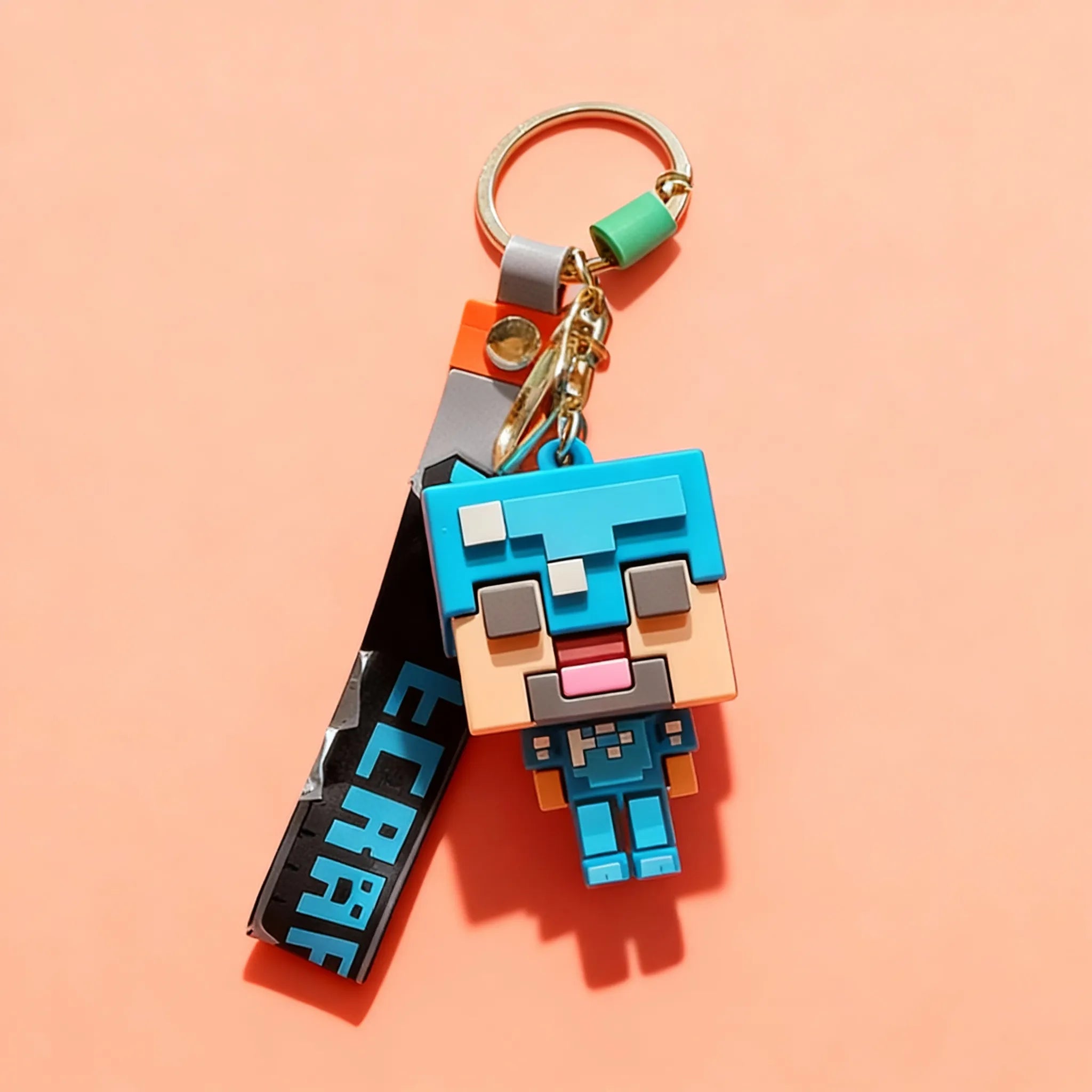 3D Pixel Miner Character Keychain - Soft Silicone Bag Charm