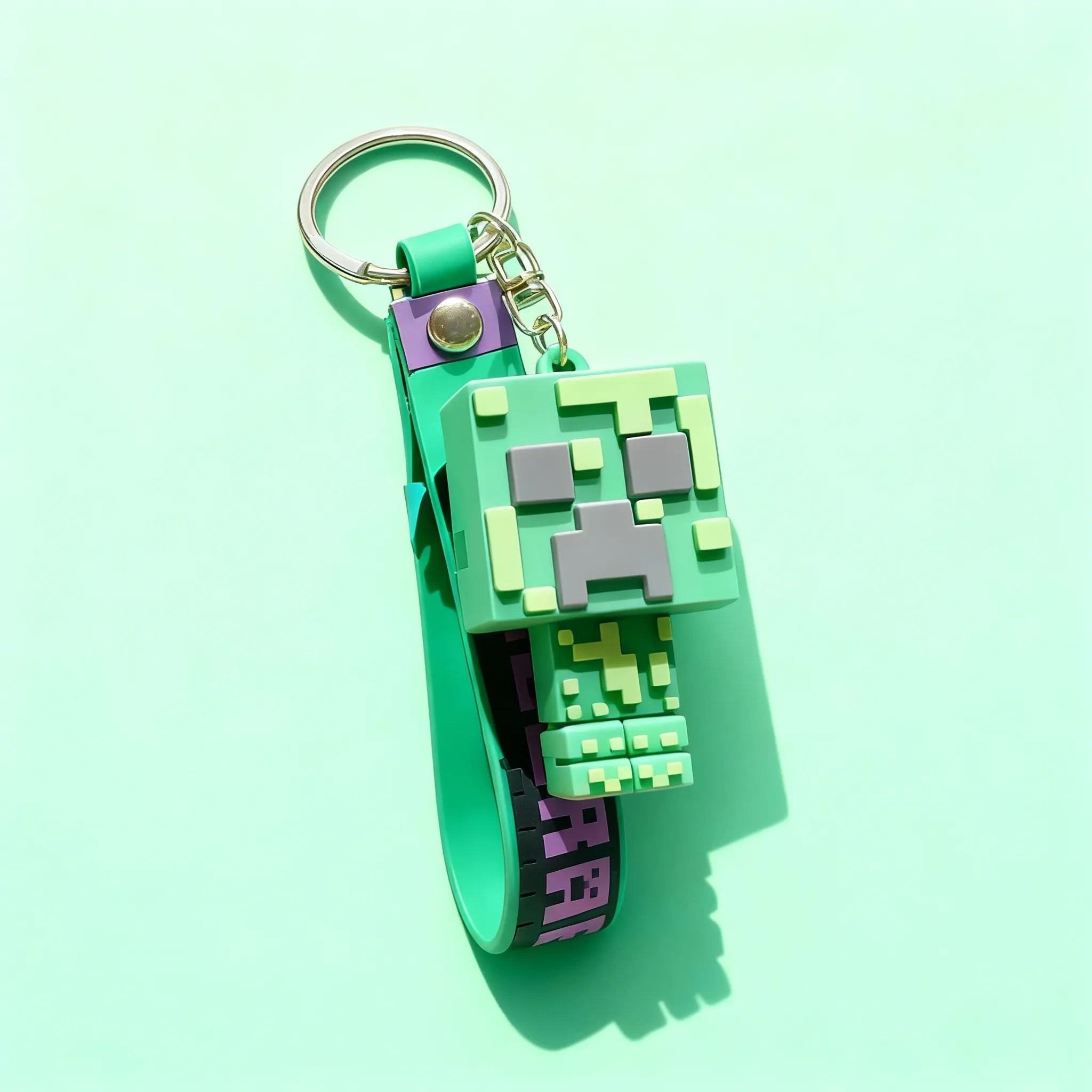 3D Pixel Miner Character Keychain - Soft Silicone Bag Charm