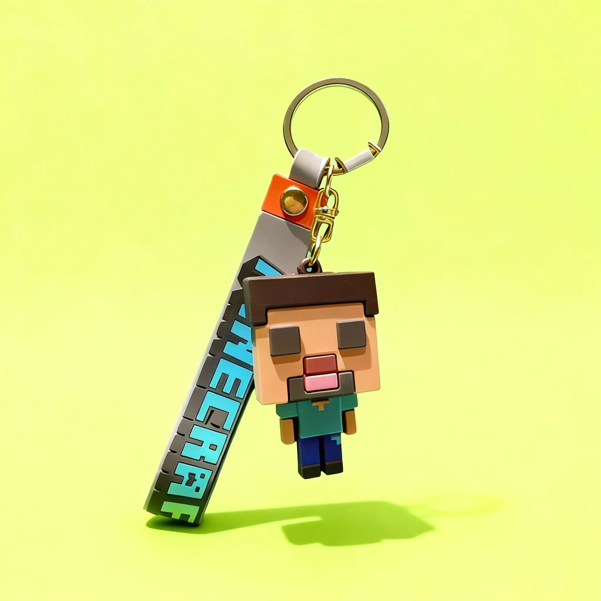 3D Pixel Miner Character Keychain - Soft Silicone Bag Charm