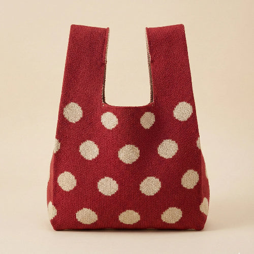 Vintage Red Polka Dot Knitted Mini Tote - Kids' Handbag